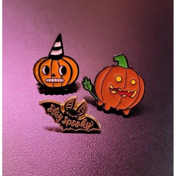Halloween pumpkin bat enamel‎ pin set of 3 - Picture 1 of 2